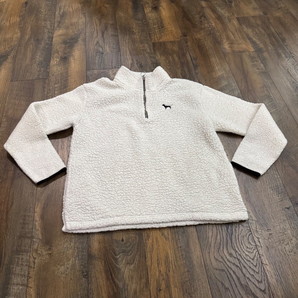 Victorias Secret PINK Sherpa Fleece Quarter Zip Pullover Cream White Medium